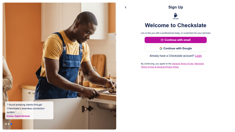 Checkslate sign-up page